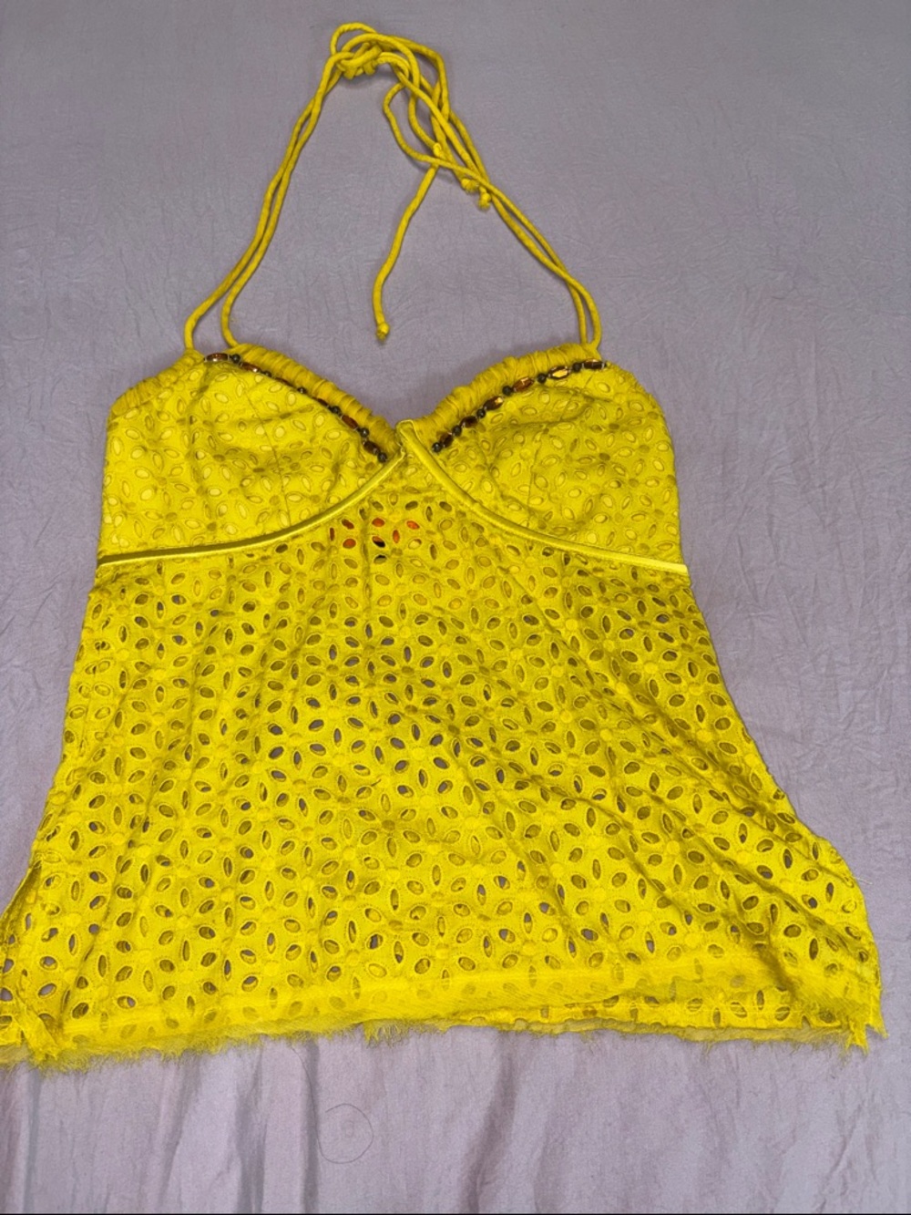 Cynthia Steffe Yellow Eyelet Halter Camisole